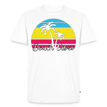 Ambiance de plage. Été, Soleil, Vacances, Palmiers, Rétro, - T-shirt Premium bio Homme - blanc - Devant - Nico (187cm)