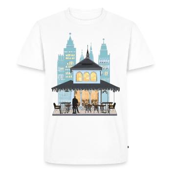 Café in a city - Men's Premium Organic T-Shirt - white - Front - Nico (187cm)
