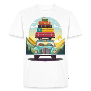 Voiture avec valises et bagages sur le toit - T-shirt Premium bio Homme - blanc - Devant - Nico (187cm)