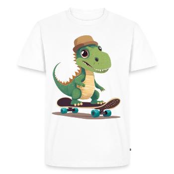 Dinosaure mignon équitation planche à roulettes - T-shirt Premium bio Homme - blanc - Devant - Nico (187cm)