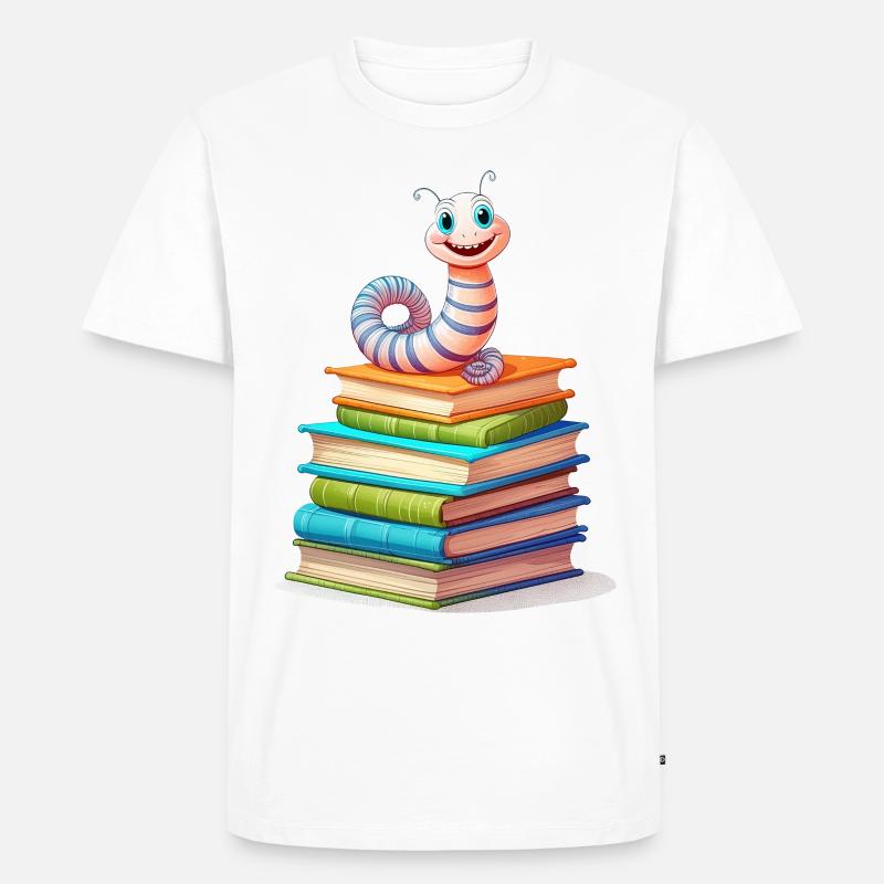 Bücherwurm - Männer Premium Bio T-Shirt - Weiß