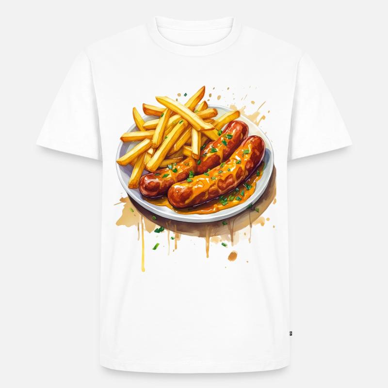 Currywurst mit Pommes - Männer Premium Bio T-Shirt - Weiß