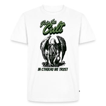 Rejoignez le culte Cthulhu Kult Lovecraft Necronomicon - T-shirt Premium bio Homme - blanc - Devant - Nico (187cm)