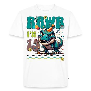 15e anniversaire Rawr T Rex dinosaure - T-shirt Premium bio Homme - blanc - Devant - Nico (187cm)