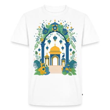 Indian temple with columns, flowers and peacock - Men's Premium Organic T-Shirt - white - Front - Nico (187cm)