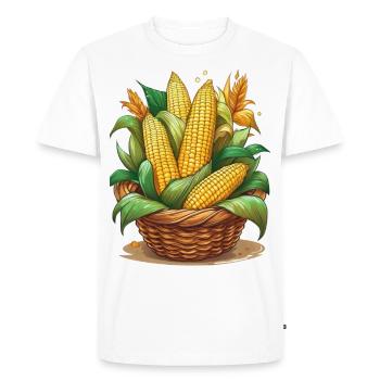 Épis de maïs dans un panier en osier - T-shirt Premium bio Homme - blanc - Devant - Nico (187cm)