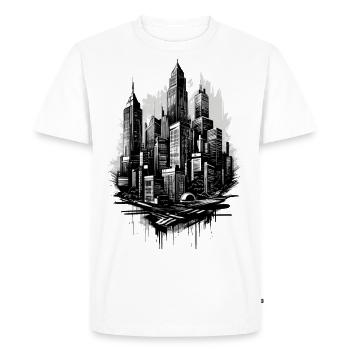 Black city in grunge style - Men's Premium Organic T-Shirt - white - Front - Nico (187cm)