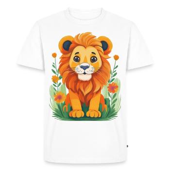 Lion mignon dans une prairie avec des fleurs - T-shirt Premium bio Homme - blanc - Devant - Nico (187cm)