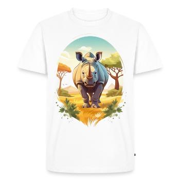 Un rhinocéros dans la savane - T-shirt Premium bio Homme - blanc - Devant - Nico (187cm)