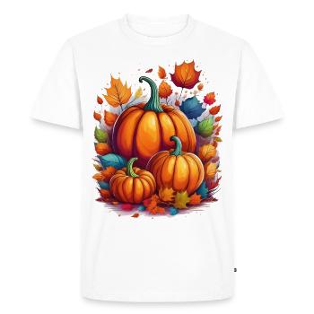 Pumpkins surrounded by colorful foliage – autumn - Men's Premium Organic T-Shirt - white - Front - Nico (187cm)