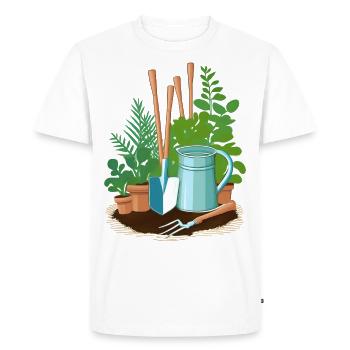 Ustensiles de jardinier : pelle, râteau, ect - T-shirt Premium bio Homme - blanc - Devant - Nico (187cm)