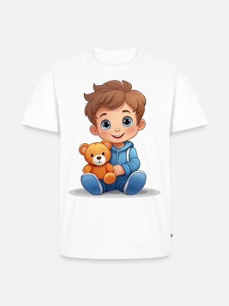 Kleinkind mit seinem Teddy Bären - Männer Premium Bio T-Shirt - Weiß