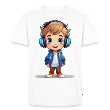 Écouter de la musique avec des écouteurs – illustration - T-shirt Premium bio Homme - blanc - Devant - Nico (187cm)