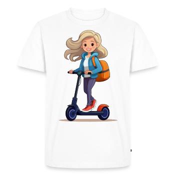 Woman riding an e-scooter - Men's Premium Organic T-Shirt - white - Front - Nico (187cm)