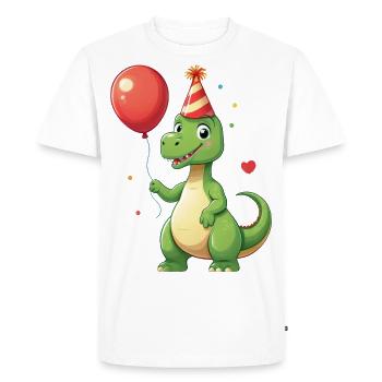 Dinosaure avec ballon fête son anniversaire - T-shirt Premium bio Homme - blanc - Devant - Nico (187cm)
