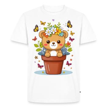 Ours en peluche mignon dans un pot de fleurs - T-shirt Premium bio Homme - blanc - Devant - Nico (187cm)