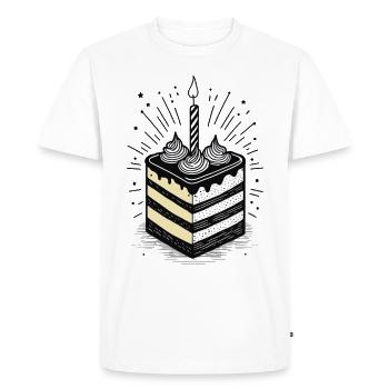 Morceau de gâteau avec une bougie pour l’anniversaire - T-shirt Premium bio Homme - blanc - Devant - Nico (187cm)
