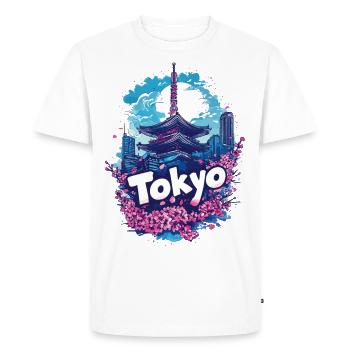Tokyo Japan Pagoda City Skyline Sun Flowers - Men's Premium Organic T-Shirt - white - Front - Nico (187cm)