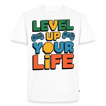 Level Up Your Life – Motive for Gamers - Men's Premium Organic T-Shirt - white - Front - Nico (187cm)