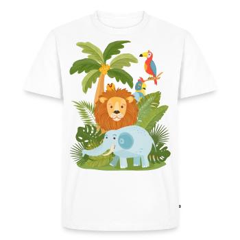 Elephant, lion and parrot in the jungle – Safari - Men's Premium Organic T-Shirt - white - Front - Nico (187cm)