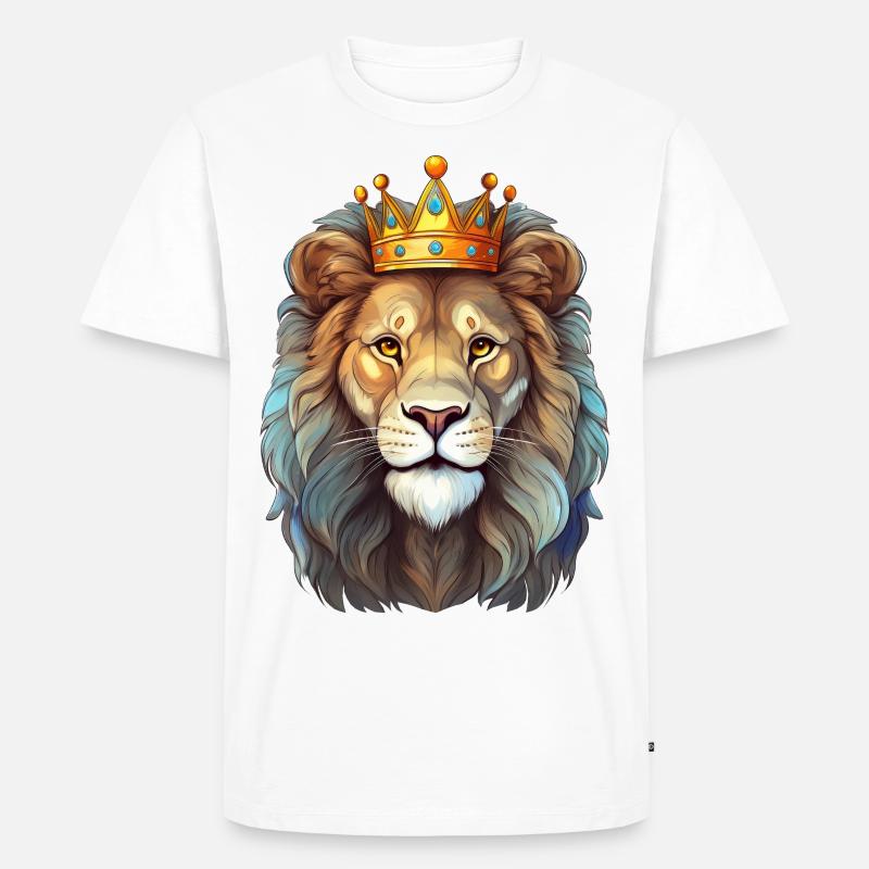 Löwe mit Krone - Männer Premium Bio T-Shirt - Weiß