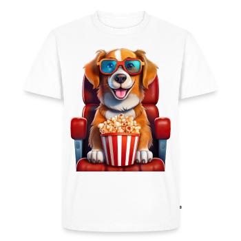 A dog in the cinema with popcorn - Men's Premium Organic T-Shirt - white - Front - Nico (187cm)