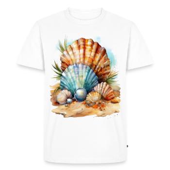 Coquillages dans le sable sur la plage - T-shirt Premium bio Homme - blanc - Devant - Nico (187cm)
