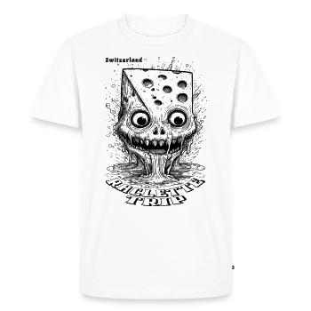 Comic Horror T-Shirt with Melting Cheese - Men's Premium Organic T-Shirt - white - Front - Nico (187cm)