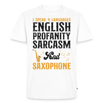 Saxophones I Speak 4 Languages - Men's Premium Organic T-Shirt - white - Front - Nico (187cm)