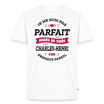 CHARLES-HENRI PARFAIT - PRENOM CHARLES-HENRI - T-shirt Premium bio Homme - blanc - Devant - Nico (187cm)