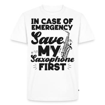 Saxophone In Case Of Emergency - Men's Premium Organic T-Shirt - white - Front - Nico (187cm)