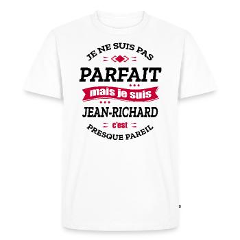 JEAN-RICHARD PARFAIT - PRENOM JEAN-RICHARD - T-shirt Premium bio Homme - blanc - Devant - Nico (187cm)