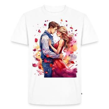 Saint-Valentin – Jeune couple dans une tendre étreinte - T-shirt Premium bio Homme - blanc - Devant - Nico (187cm)