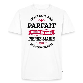 PIERRE-MARIE PARFAIT - PRENOM PIERRE-MARIE - T-shirt Premium bio Homme - blanc - Devant - Nico (187cm)