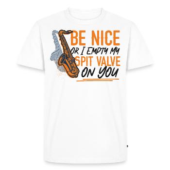 Saxophone Be Nice Or I Empty My - T-shirt Premium bio Homme - blanc - Devant - Nico (187cm)