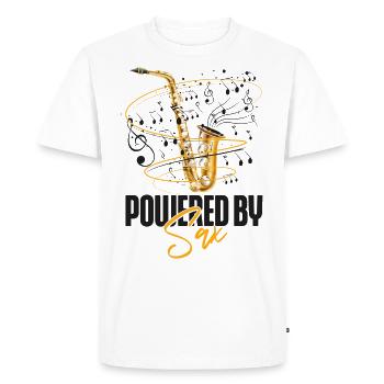 Saxophone Pun Powered By Sax - Men's Premium Organic T-Shirt - white - Front - Nico (187cm)