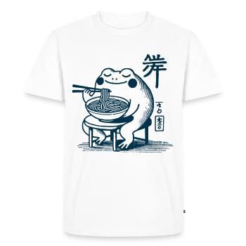 Kawaii Frog with Ramen Noodles Ukiyo-e Japanese - Men's Premium Organic T-Shirt - white - Front - Nico (187cm)