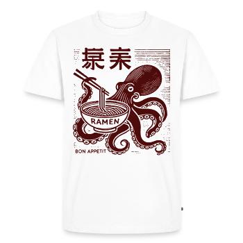 Ukiyo-E Ramen Noodles Octopus Retro Japan Style - Men's Premium Organic T-Shirt - white - Front - Nico (187cm)