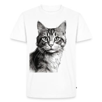 Dessin en noir et blanc d’un chat - T-shirt Premium bio Homme - blanc - Devant - Nico (187cm)