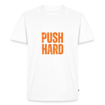 Push Hard, Keep Working ! - T-shirt Premium bio Homme - blanc - Devant - Nico (187cm)