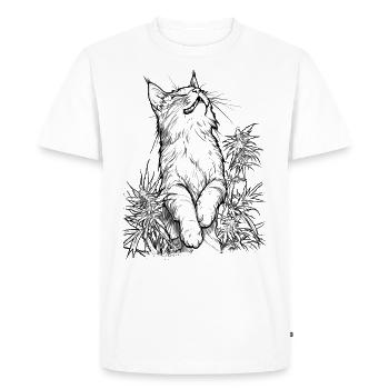 Chat en frénésie : Tigre domestique heureux en chanvre - T-shirt Premium bio Homme - blanc - Devant - Nico (187cm)