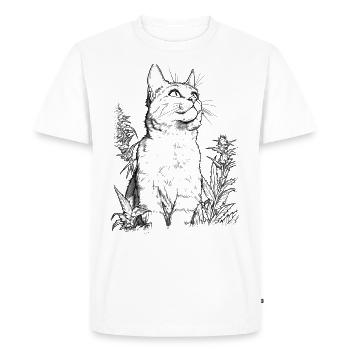 Chat avec mauvaise herbe Contour : Tigre de maison drôle - T-shirt Premium bio Homme - blanc - Devant - Nico (187cm)