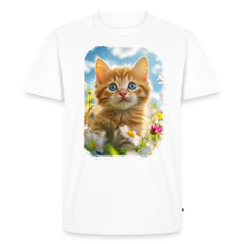 Magie des fleurs avec chaton rouge - T-shirt Premium bio Homme - blanc - Devant - Nico (187cm)