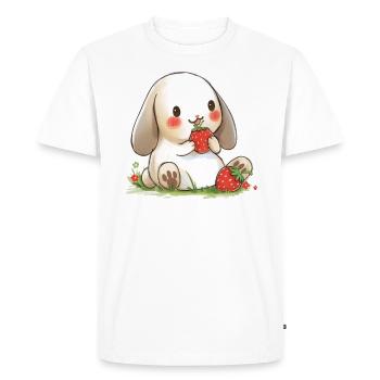 Lapin mignon avec une collation à la fraise - T-shirt Premium bio Homme - blanc - Devant - Nico (187cm)