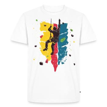 Escalade en salle : à la limite dans la salle d’escalade - T-shirt Premium bio Homme - blanc - Devant - Nico (187cm)