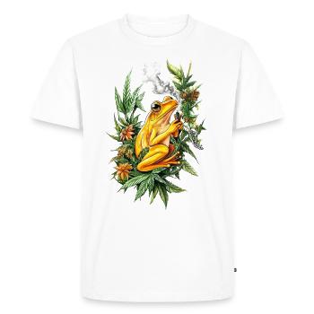 Yellow frog with joint in the jungle - Weed Frog - Men's Premium Organic T-Shirt - white - Front - Nico (187cm)