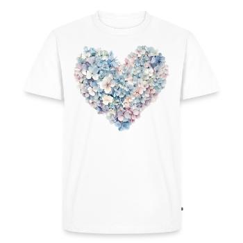 Cœur de fleurs d’hortensias - Fleurs délicates - T-shirt Premium bio Homme - blanc - Devant - Nico (187cm)