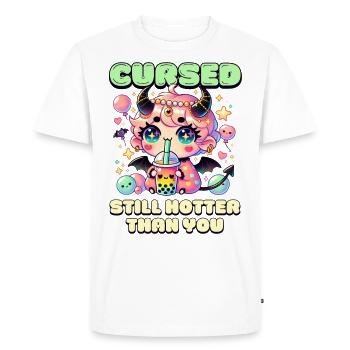Cursed – Still Hotter Than You - Men's Premium Organic T-Shirt - white - Front - Nico (187cm)