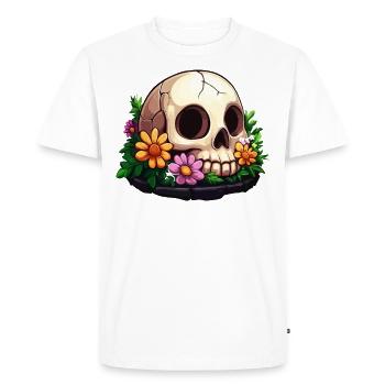 Crâne mignon avec des fleurs colorées - T-shirt Premium bio Homme - blanc - Devant - Nico (187cm)