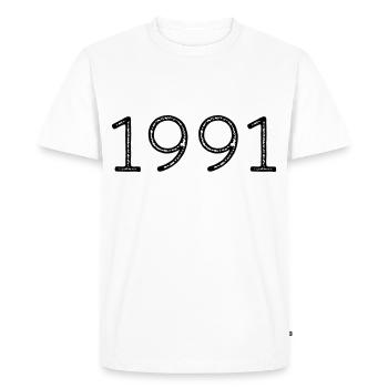 Année de naissance 1991 Anniversaire - T-shirt Premium bio Homme - blanc - Devant - Nico (187cm)